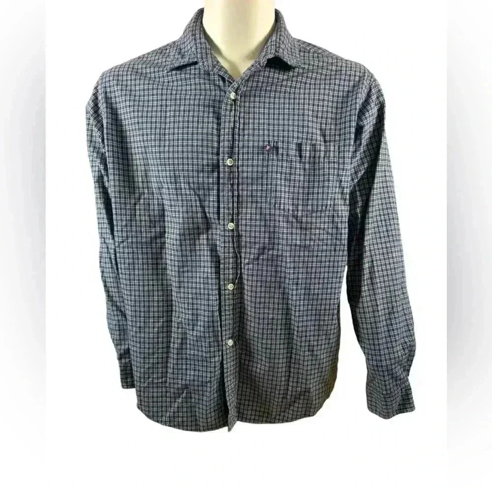 Polo Jeans Co Ralph Lauren Large Blue Plaid Cotton Button Down Dress Shirt